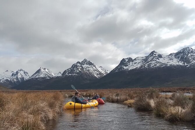 Packrafting experience along the Olivia River - Lunch where the Laguna Esmeralda stream meets the river